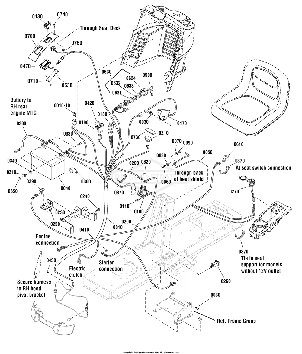 Electrical Group Diagram and Parts List for 2691085-00 (107250040)(2012) Briggs and Stratton Lawn Tractor